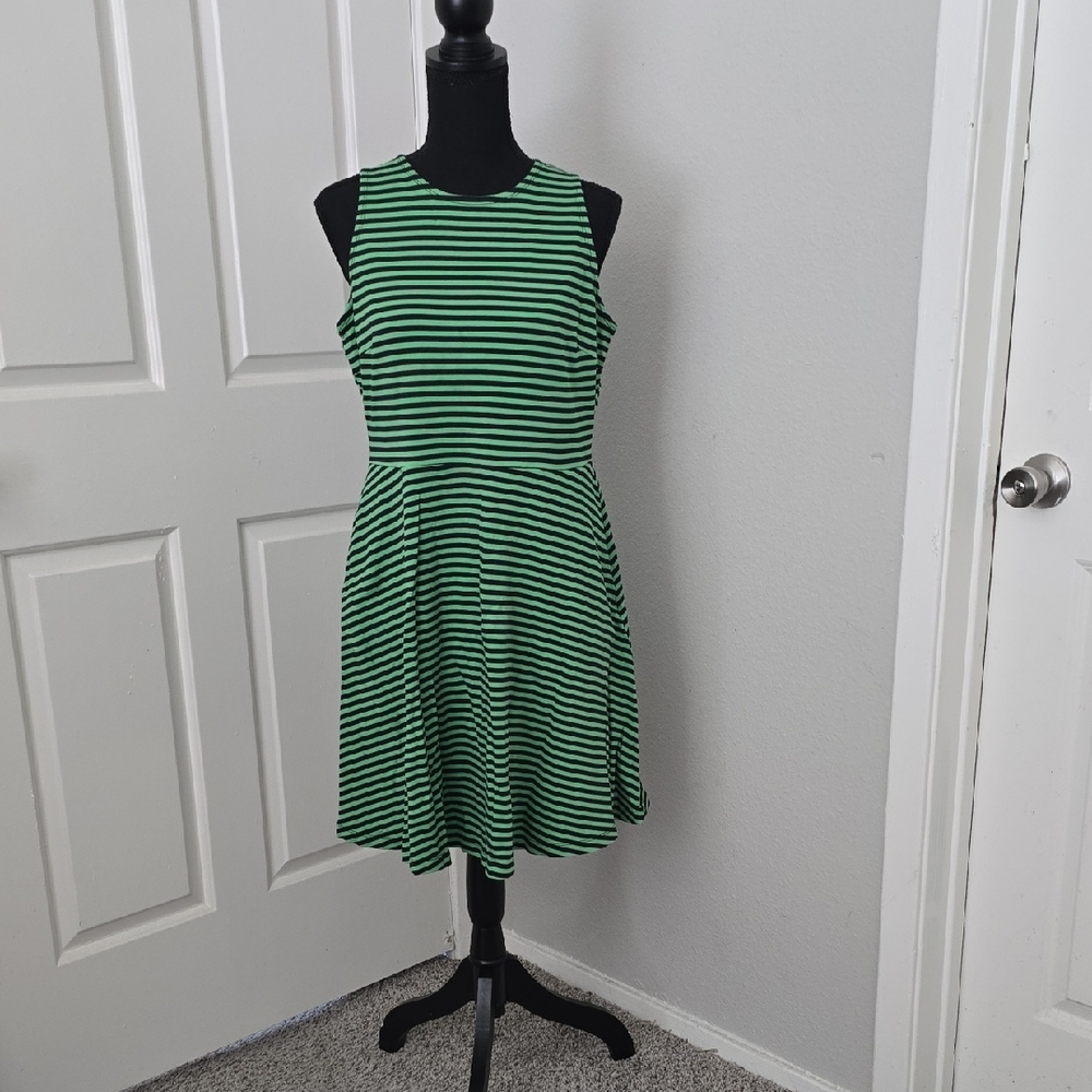 New York & Company Green Striped Mini Dress